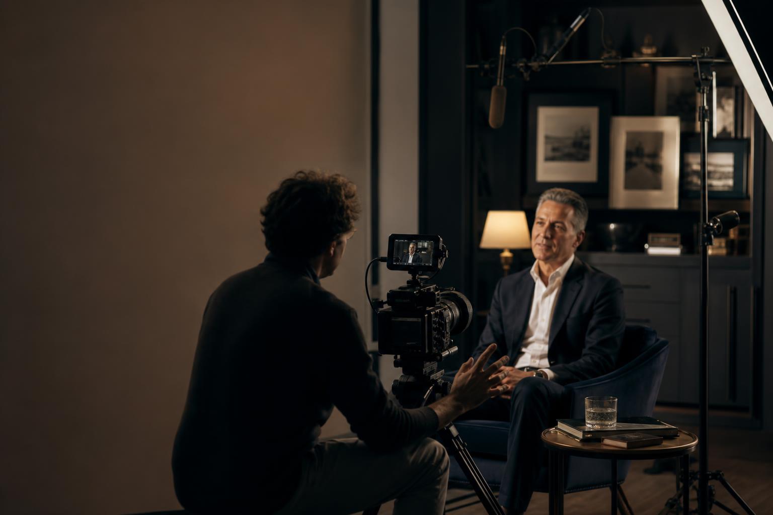 Filmmaker directing a documentary interview